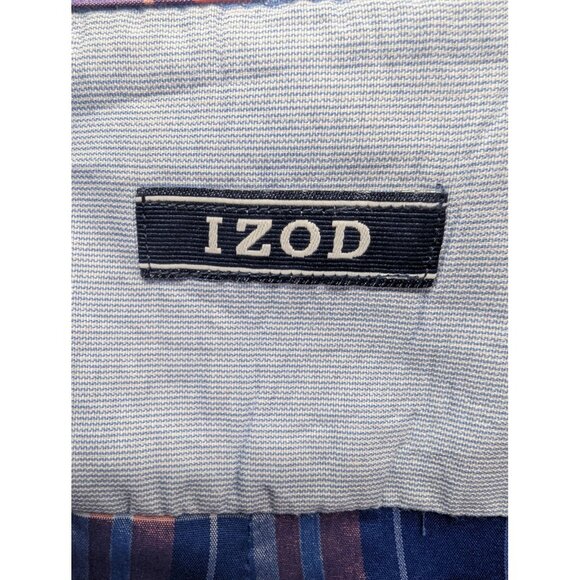 IZOD Shirt Mens 2XL Blue Orange Plaid Short Sleeve Button Down Stretch Pocket - Picture 7 of 10